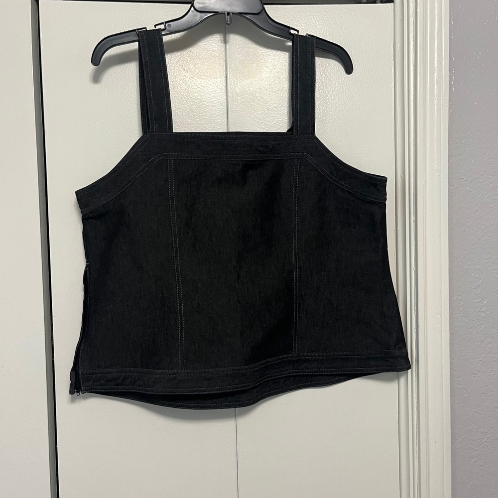 Vintage Black Denim Two Piece Set Square Neck Tank Top and Midi Skirt Blacko - Picture 4 of 6